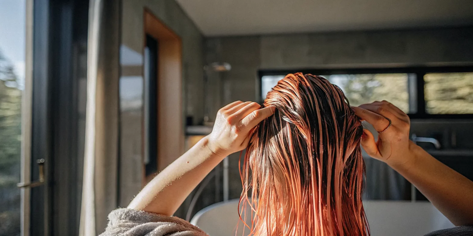 Woman with vibrant color-treated hair after using a post-color repair ritual